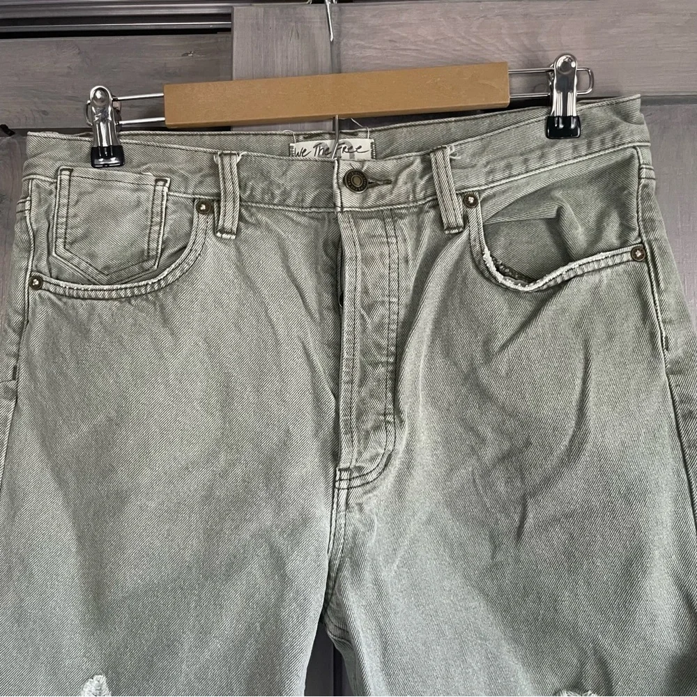 We The Free Sequoia Green Distressed Denim Shorts high rise size 30 100% Cotton - Picture 6 of 11
